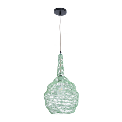 GloboStar® KENTUCKY 01882 Vintage Κρεμαστό Φωτιστικό Πλέγμα Μονόφωτο 1 x E27 IP20 Τιρκουάζ Μέταλλο - Μ30 x Π30 x Υ50cm