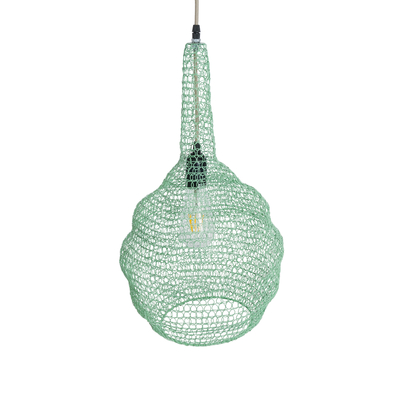 GloboStar® KENTUCKY 01882 Vintage Κρεμαστό Φωτιστικό Πλέγμα Μονόφωτο 1 x E27 IP20 Τιρκουάζ Μέταλλο - Μ30 x Π30 x Υ50cm