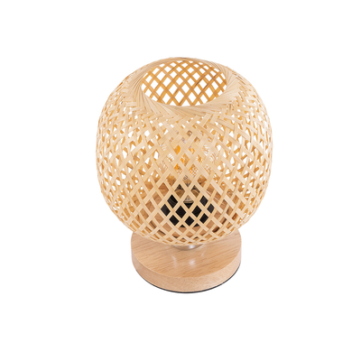 GloboStar® KERRY 01981 Μοντέρνο Επιτραπέζιο Φωτιστικό Πορτατίφ Μονόφωτο 1 x E27 AC220-240V IP20 - Φ18 x Υ25cm - Μπεζ Ξύλινο Μπαμπού Πλέγμα