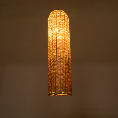 GloboStar® WAIKIKI 02349 Boho Κρεμαστό Φωτιστικό Πλέγμα Μονόφωτο 1 x E27 IP20 Μπεζ Ξύλο - Μ20 x Π20 x Υ80cm