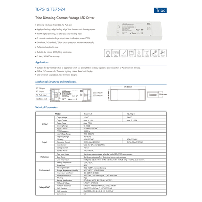 GloboStar® 73130 TE-75-24 SKYDANCE AC Triac Dimmer Push Dimming 1 Κανάλι AC 200-240V 1 x 3.125A 75W - Max 3.125A 75W - IP20 Μ18 x Π5.7 x Υ3cm - 5 Χρόνια Εγγύηση