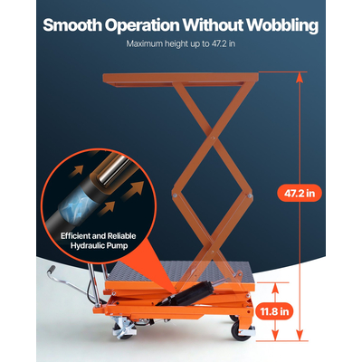 VEVOR 120 cm Hydraulic Lift Table Double Scissor Lift Cart 226,8 kg Αντιολισθητικό μαξιλαράκι