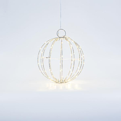 ΑΣΗΜΙ ΜΕΤΑΛΛΙΚΗ ΜΠΑΛΑ ΦΩΤΙΖΟΜΕΝΗ 20cm, 96 MINI LED, ΣΤΑΘΕΡΟΣ ΜΕΤΑΣΧΗΜΑΤΙΣΤΗΣ, ΑΣΗΜΙ ΧΑΛΚΙΝΟ ΚΑΛΩΔΙΟ, ΘΕΡΜΟ ΛΕΥΚΟ LED, ΠΡΟΕΚΤΑΣΗ ΠΑΡΟΧΗΣ 3m, IP44