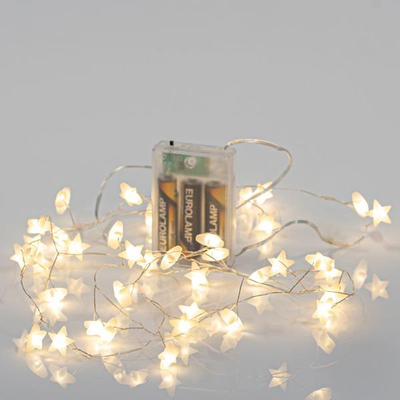 ΣΕΙΡΑ, 40 MINI LED, ΜΕ ΠΛΑΣΤΙΚΑ ΑΣΤΕΡΙΑ, ΜΠΑΤΑΡΙΑΣ 3xAA, TIMER, ΘΕΡΜΟ ΛΕΥΚΟ LED, ΑΝΑ 3,5cm, ΠΡΟΕΚΤΑΣΗ ΠΑΡΟΧΗΣ 50cm, IP20
