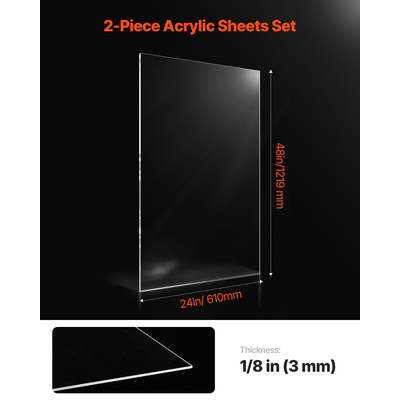VEVOR 2-pack Plexiglass Ακρυλικά Φύλλα 24 x 48 Σε Πλαστικά Φύλλα 1/8 Σε Παχύ