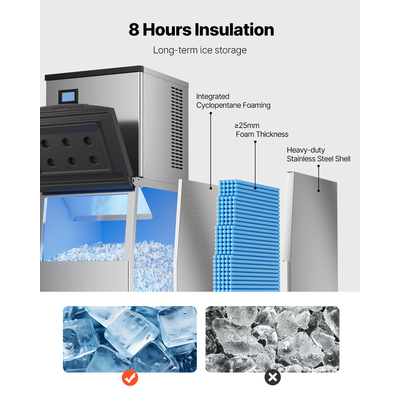 VEVOR Commercial Ice Maker 300LBS/24H & 250LBS Storage Bin AutoCleaning