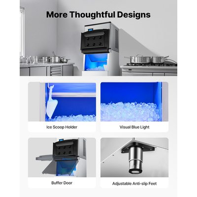 VEVOR Commercial Ice Maker 300LBS/24H & 250LBS Storage Bin AutoCleaning