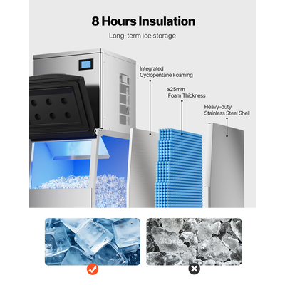 VEVOR Commercial Ice Maker 400LBS/24H & 250LBS Storage Bin AutoCleaning