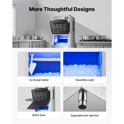 VEVOR Commercial Ice Maker 400LBS/24H & 250LBS Storage Bin AutoCleaning