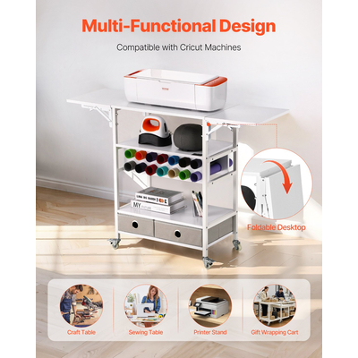 Rolling Craft Cart and Storage Table 14 Βινυλίου Ρολό Θήρες 2 Συρτάρια Πτυσσόμενα