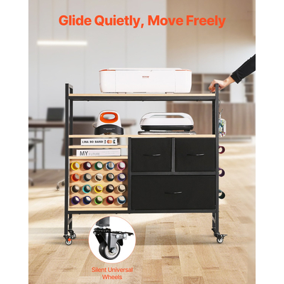 Καροτσάκι τροχαίου χειροτεχνίας και τραπέζι αποθήκευσης με 20 θήκες για ρολό βινυλίου 3 συρτάρια μαύρο