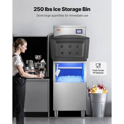 VEVOR Commercial Ice Maker 450LBS/24H & 250LBS Storage Bin AutoCleaning