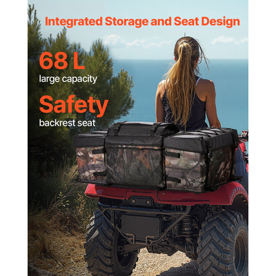 VEVOR 68L ATV Rear Storage Bag 600D Oxford Cloth Πίσω τσάντα φορτίου & μαξιλάρι σφουγγαριού