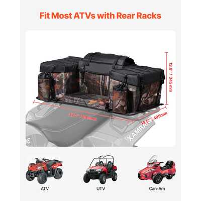 VEVOR 68L ATV Rear Storage Bag 600D Oxford Cloth Πίσω τσάντα φορτίου & μαξιλάρι σφουγγαριού