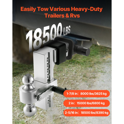 VEVOR Ρυθμιζόμενος κοτσαδόρος τρέιλερ 2,5" Δέκτης 8" Drop Tri-Ball Hitch 18500 lbs