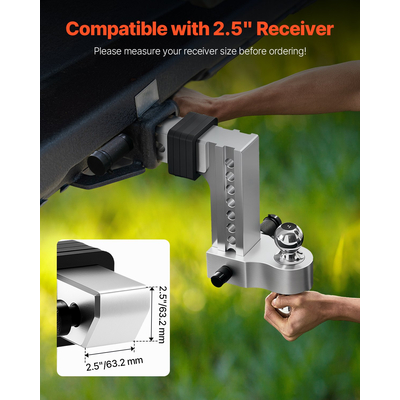 VEVOR Ρυθμιζόμενος κοτσαδόρος τρέιλερ 2,5" Δέκτης 8" Drop Tri-Ball Hitch 18500 lbs