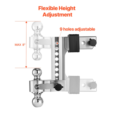VEVOR Ρυθμιζόμενος κοτσαδόρος τρέιλερ 2,5" Δέκτης 8" Drop Tri-Ball Hitch 18500 lbs