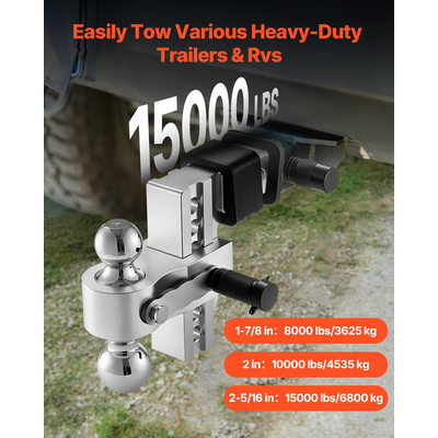 VEVOR Ρυθμιζόμενος κοτσαδόρος τρέιλερ 2" Δέκτης 6" Drop Tri-Ball Hitch 15000 lbs
