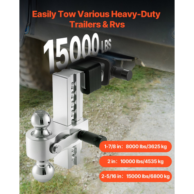 VEVOR ρυθμιζόμενος κοτσαδόρος τρέιλερ 2" Δέκτης 8" Drop Tri-Ball Hitch 15000 lbs