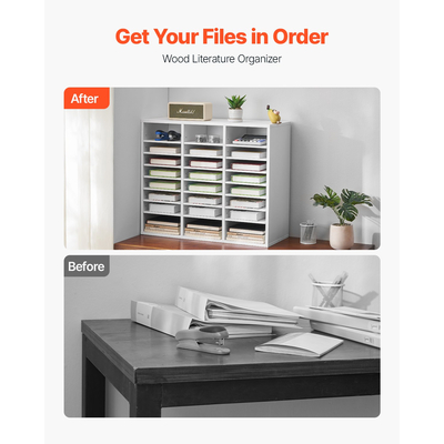 VEVOR Wooden Literature Organizer 24 θέσεων με ρυθμιζόμενα ράφια Λευκό