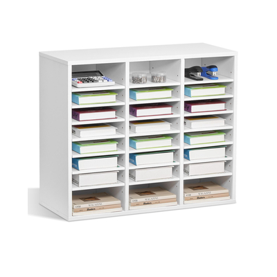 VEVOR Wooden Literature Organizer 24 θέσεων με ρυθμιζόμενα ράφια Λευκό