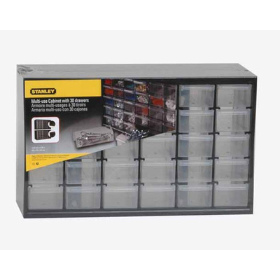 Συρταροθήκη με 30 ρηχά συρτάρια 36,5x15,5x22,5cm. Ανθεκτικός σκελετός από συμπαγή ρητίνη. Εύκολα στιβαγμένο το ένα πάνω στο άλλο για να δημιουργηθεί ένα πλήρες σύστημα αποθήκευσης. Μπορεί να κρεμαστεί στον τοίχο. / 1-93-980