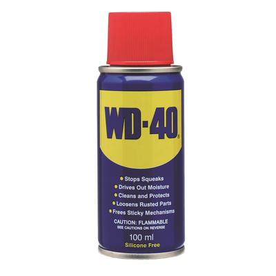 Αντισκουριακό σπρέι  100ml WD-40. Καθαρίζει & προστατεύει. Χαλαρώνει σκουριασμένα μέρη. Ελευθερώνει μπλοκαρισμένους μηχανισμούς. Σταματά τα τριξίματα. Aπομακρύνει την υγρασία & απωθεί το νερό. / 30201-01