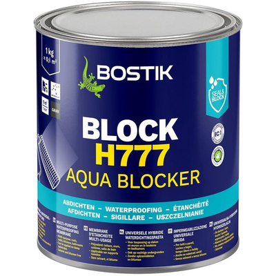 Υβριδικό σφραγιστικό 1Kg AQUA BLOCKER H777 για αρμούς ή ρογμές μέχρι 5mm σε ταράτσες, υδροροές, ασφαλτόπανα, σοβατεπί. Εφαρμόζεται επαλειφόμενο με ρολό ή πινέλο πάνω σε οποιοδήποτε υλικό, βάφεται και είναι άοσμο. / 30621587