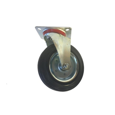 Ρόδα μαύρη περιστρεφόμενη 125x37,5mm, ύψος 150mm, αντοχή 100Kg, διαστάσεις πλάκας 100x80mm / 641125