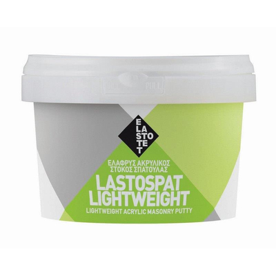 Ακρυλικός ελαφρόστοκος LASTOSPAT LIGHTWEIGHT δοχείο 3lt λευκό για το στοκάρισμα σε όλα τα υποστρώματα, πριν από το βάψιμο. Γεμίζει κενά και οπές με
ένα πέρασμα χωρίς να συρρικνώνεται κατά το στέγνωμα και 
χωρίς να απαιτεί επαναστοκάρισμα. Δεν κρεμάει και στρώνει 
θαυμάσια. Στεγνώνει γρήγορα χωρίς να σκάει. Δημιουργεί
 ένα μη απορροφητικό, υπερλευκό υπόστρωμα, ιδανικό για 
βάψιμο. / P.00167
