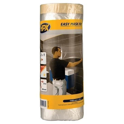 Φιλμ easy mask διάφανο 1100mmx33m. Διάφανη μεμβράνη με χαρτοταινία βαφής για χρήση σε εσωτερικούς χώρους. Η μεμβράνη προσκολλάται στις επιφάνειες χάρη στις ηλεκτροστατικές της ιδιότητες. Για την κάλυψη και μασκάρισμα μεγάλων επιφανειών, επίπλων, κλπ. Κατάλληλη για λείες και ελαφρώς τραχιές επιφάνειες. / PM11033