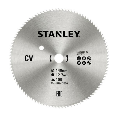 Δίσκος stanley διαμαντέ κοπής ξύλου και κόντρα πλακέ fine cut με τρύπα 12,7mm, διάμετρο 140mm και 100 δόντια / STA10080-XJ