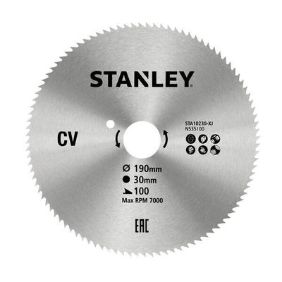 Δίσκος stanley διαμαντέ κοπής ξύλου και κόντρα πλακέ fine cut με τρύπα 30mm, διάμετρο 190mm και 100 δόντια / STA10230-XJ