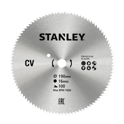Δίσκος stanley διαμαντέ κοπής ξύλου και κόντρα πλακέ fine cut με τρύπα 16mm, διάμετρο 190mm και 100 δόντια / STA10215-XJ
