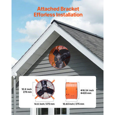 Ανεμιστήρας VEVOR 16" Gable Mount Fan 2940 CFM Attic Vent Ανεμιστήρας με Ρυθμιζόμενο Θερμοστάτη