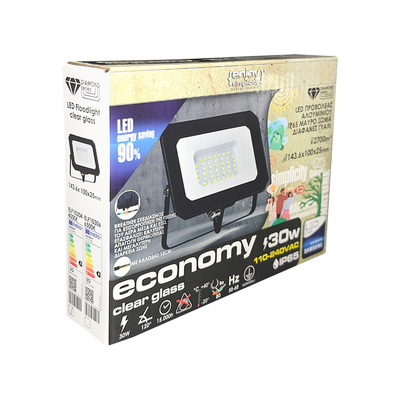 ELF10304 | LED 30W|4000k|2700lm FLOODLIGHT ALUM.110-240V~IP65 GLASScover|BLACK|{enjoysimplicity}™