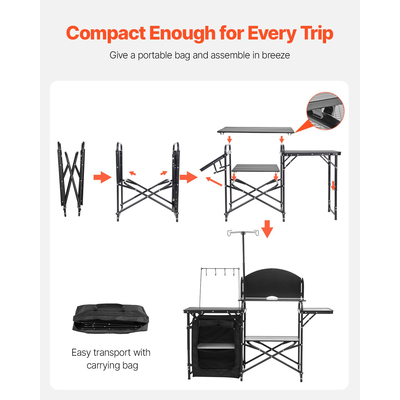 VEVOR Camping Τραπέζι Κουζίνας Φορητό Υπαίθριο Σταθμό Μαγειρικής Αποθήκευσης Αλουμίνιο