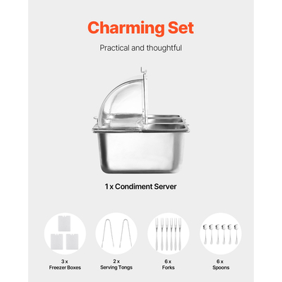 Δίσκος διανομής καρυκευμάτων πάγκου VEVOR Δοχείο σερβιρίσματος φαγητού με 6 τηγάνια