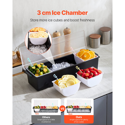 Κρύος δίσκος σερβιρίσματος VEVOR Διακομιστής καρυκευμάτων 4 διαμερισμάτων με διαφανές καπάκι