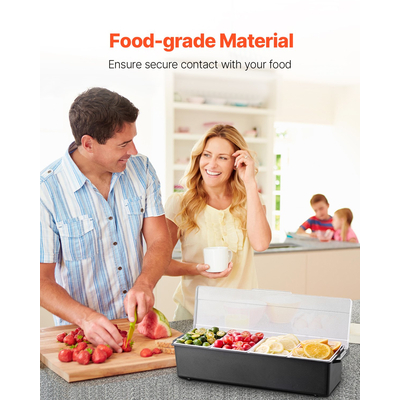 Κρύος δίσκος σερβιρίσματος VEVOR Διακομιστής καρυκευμάτων 4 διαμερισμάτων με διαφανές καπάκι