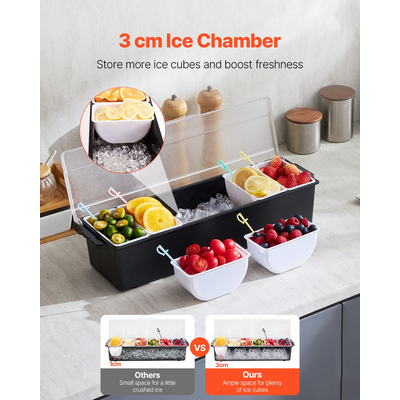 Κρύος δίσκος σερβιρίσματος VEVOR Διακομιστής καρυκευμάτων 6 διαμερισμάτων με διαφανές καπάκι