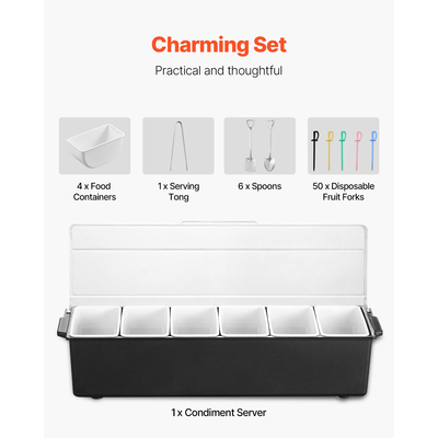 Κρύος δίσκος σερβιρίσματος VEVOR Διακομιστής καρυκευμάτων 6 διαμερισμάτων με διαφανές καπάκι