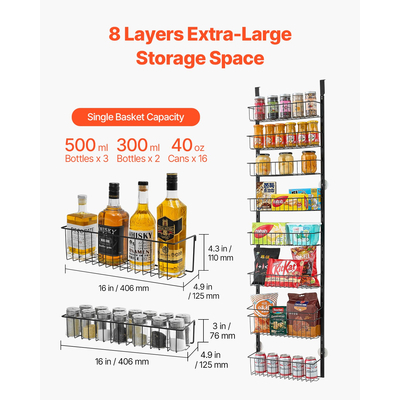 VEVOR 8-Tier Over the Door Pantry Organizer Κρεμαστό ράφι αποθήκευσης Ρυθμιζόμενο
