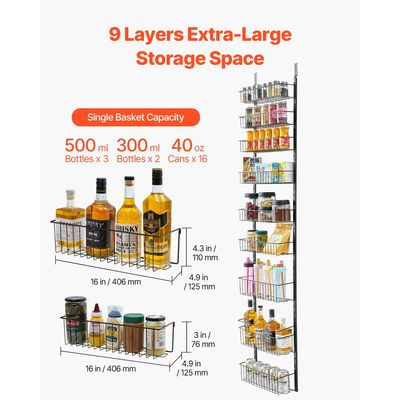 VEVOR 9-Tier Over the Door Pantry Organizer Κρεμαστό ράφι αποθήκευσης Ρυθμιζόμενο