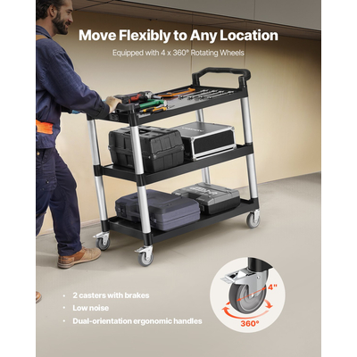 VEVOR Heavy Duty Utility Cart 500 lbs Χωρητικότητα 3-επιπέδων καλάθι σέρβις με ρόδες