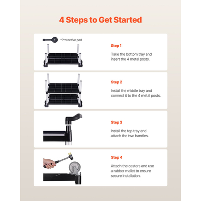 VEVOR Heavy Duty Utility Cart 500 lbs Χωρητικότητα 3-επιπέδων καλάθι σέρβις με ρόδες