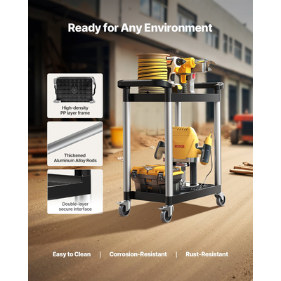 VEVOR Heavy Duty Utility Cart 300 lbs Χωρητικότητα 2-επιπέδων καλάθι σέρβις με ρόδες