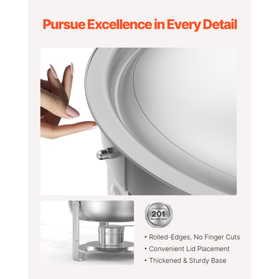 VEVOR 5 Qt 2 Pack Στρογγυλό σετ μπουφέ πιάτων για ταψί πλήρους μεγέθους από ανοξείδωτο χάλυβα