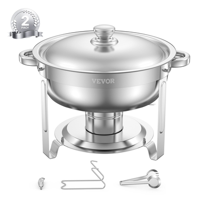 VEVOR 5 Qt 2 Pack Στρογγυλό σετ μπουφέ πιάτων για ταψί πλήρους μεγέθους από ανοξείδωτο χάλυβα
