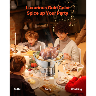 VEVOR 5 Qt 4 Συσκευασία Στρογγυλό σετ μπουφέ πιάτων πλήρους μεγέθους από ανοξείδωτο χάλυβα